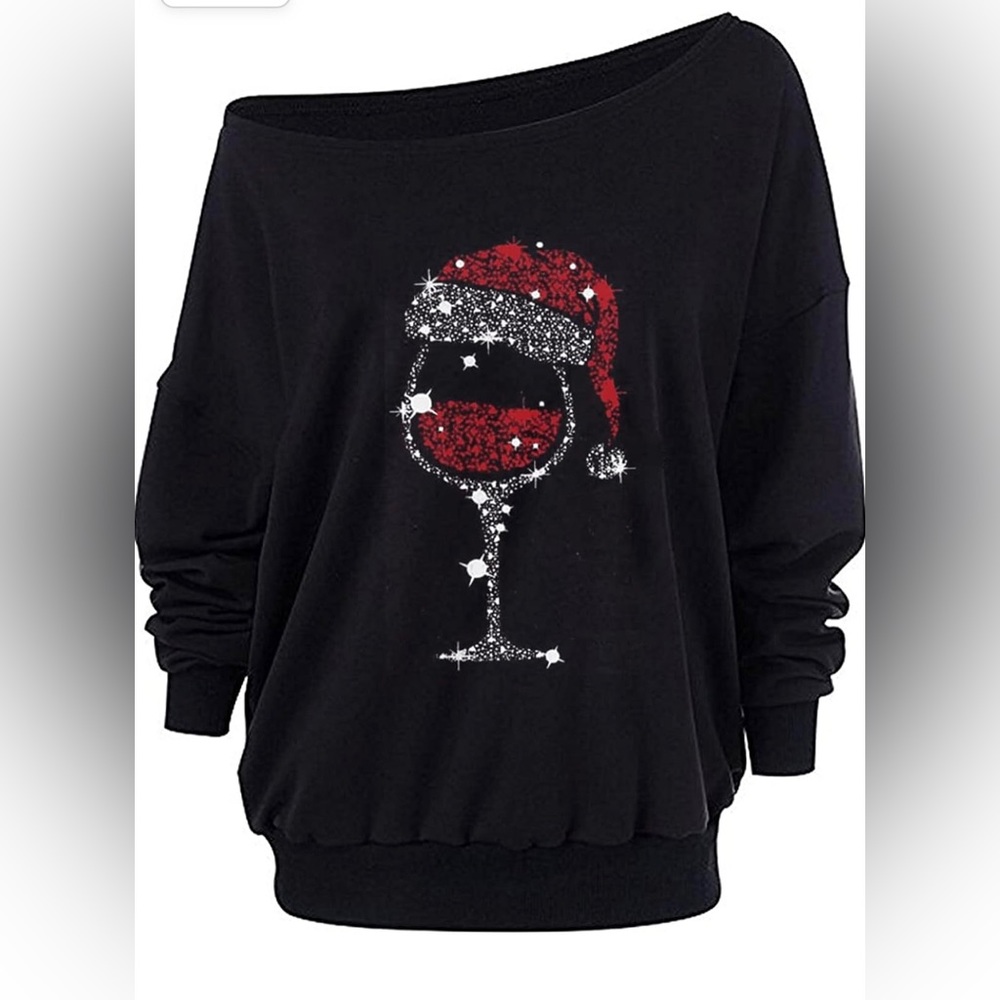 NWT Women's Loose Baggy Off Shoulder Long Sleeve Christmas Sweatshirt Size Large